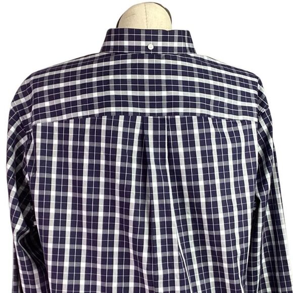 Duluth Trading Co Shirt Mens L Tall Blue Plaid Magnet Wrinkle Fighter Magnaready - Picture 7 of 9